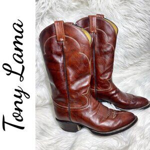 TONY LAMA WESTERN COWBOY DRESS BOOTS Leather Pointed Toe Pull On Men’s, Size 8D